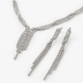 Silver Twisted Fringe 16&quot; Necklace &amp; 3&quot; Drop Earrings Jewelry Set - 2 Pack,