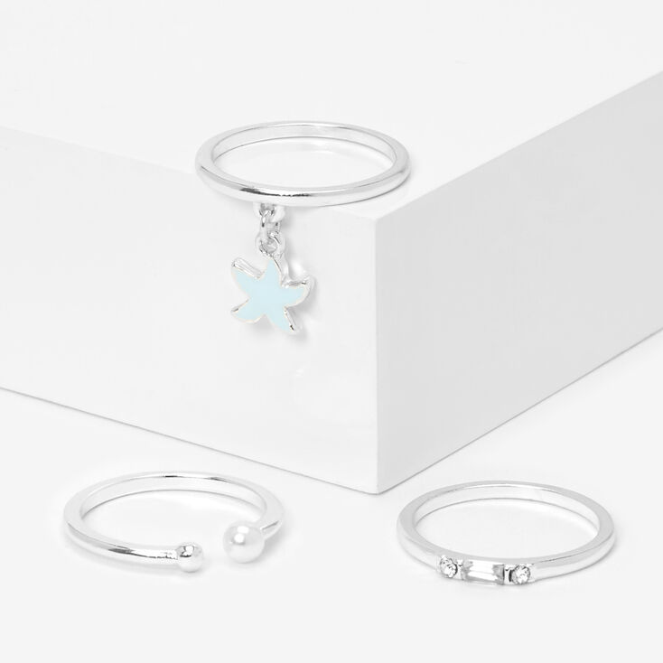 Silver Embellished Starfish Midi Rings - 3 Pack,