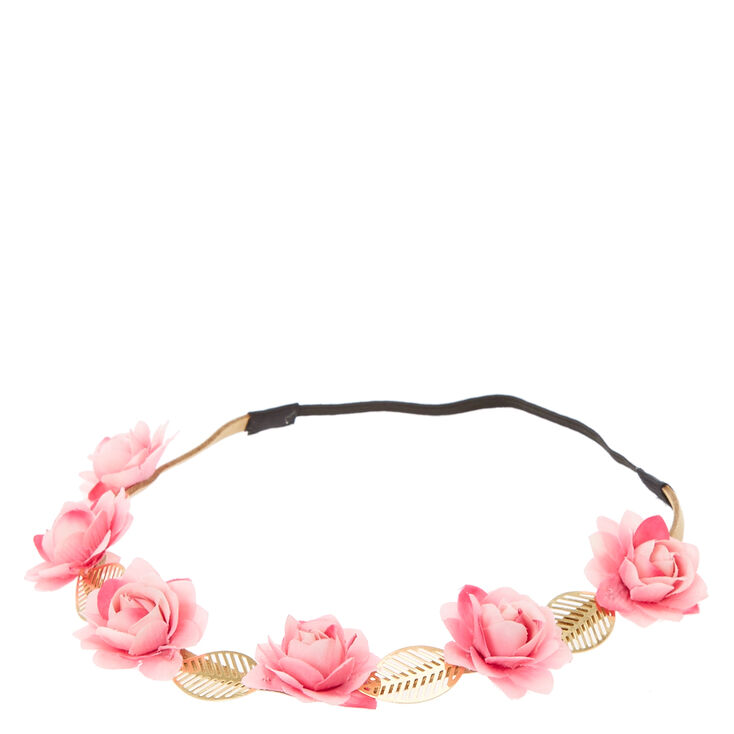Pink Flowers & Gold Leaves Head wrap,