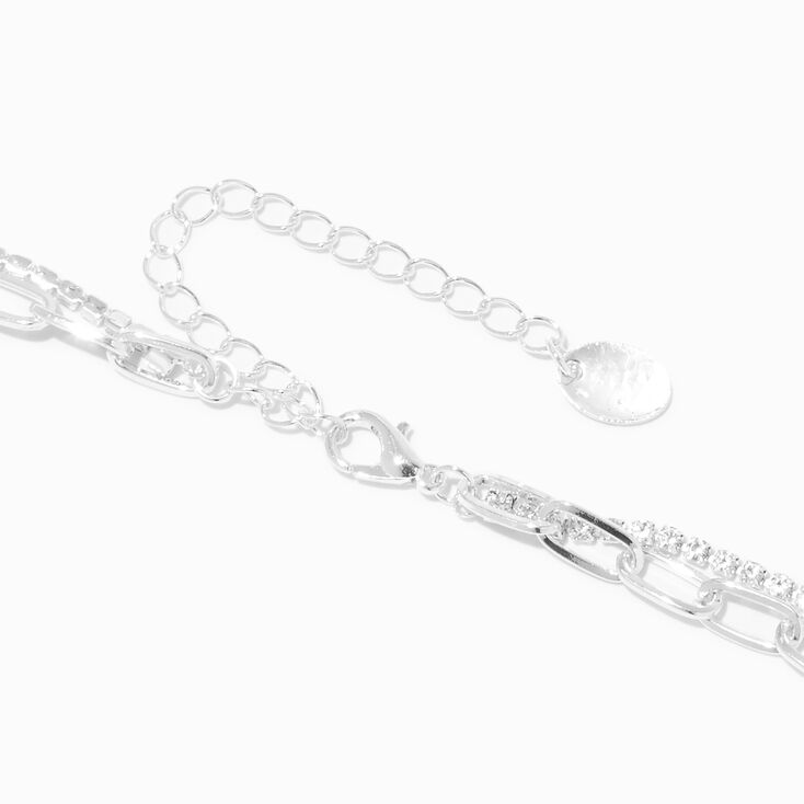 Silver Crystal &amp; Paperclip Chain Multi-Strand Necklace,