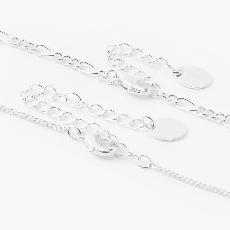 Silver Initial Hexagon Pendant Chain Necklace Set - 2 Pack, L,
