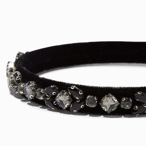 Black Velvet Bejeweled Skinny Headband,