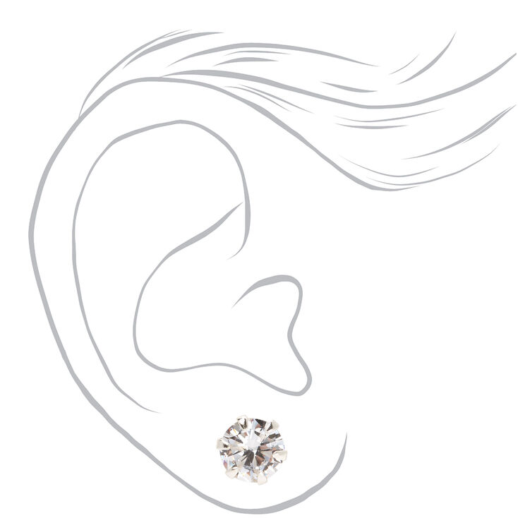 Sterling Silver Cubic Zirconia Round Cupcake Stud Earrings - 7MM,