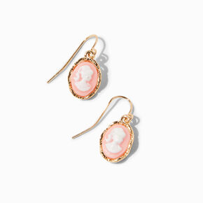 Gold-tone Pink Cameo 0.5&quot; Drop Earrings,