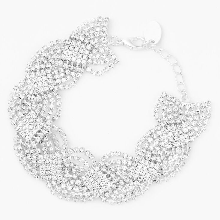 Silver Rhinestone Braided Chain Bracelet,