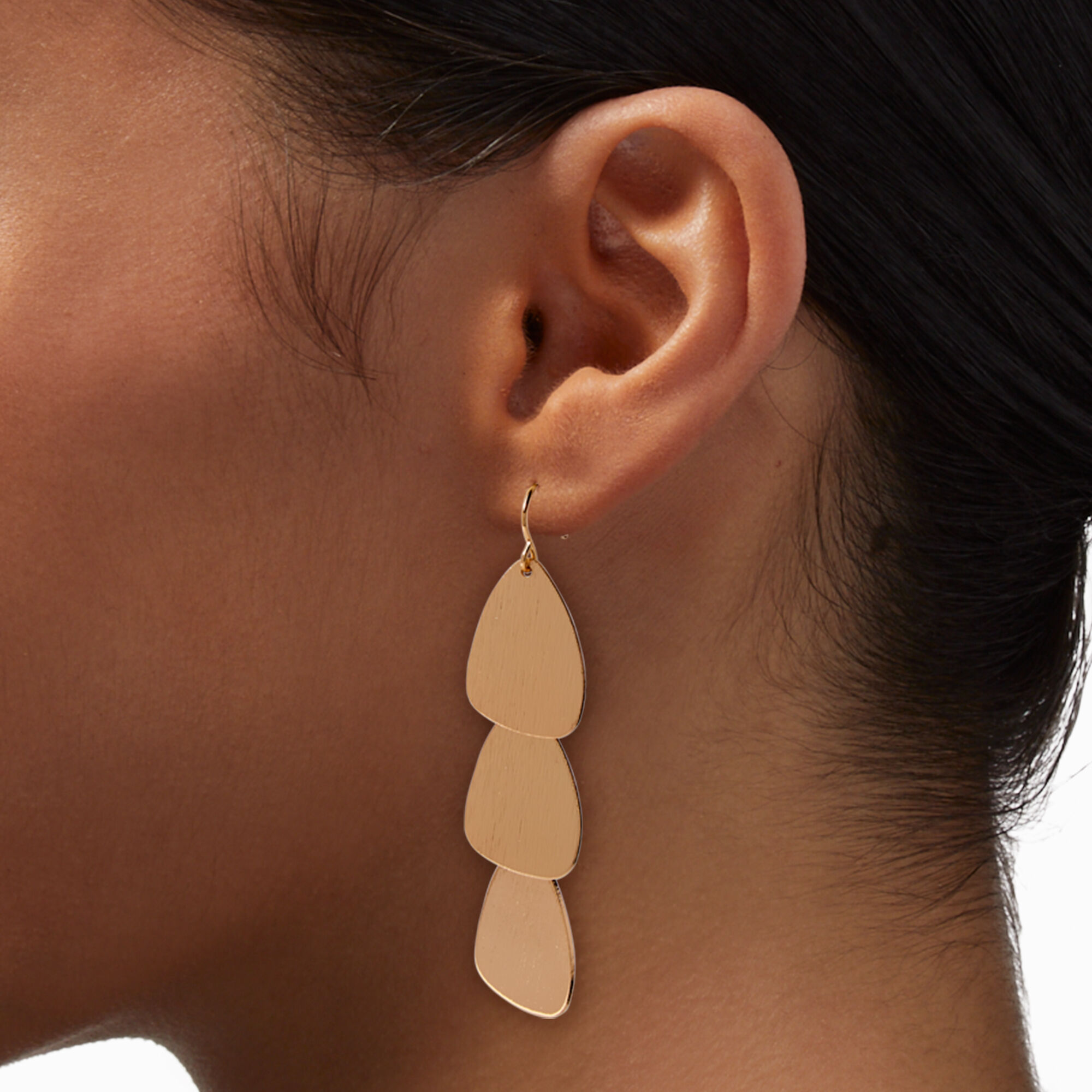 Gold tone Textured Teardrop 3 Linear Drop Earrings Icing US