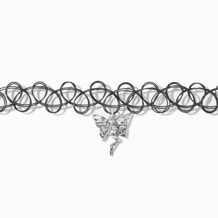 Silver Fairy Pendant Tattoo Choker Necklace,