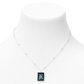 Silver Initial Rectangle Mood Pendant Necklace - K,