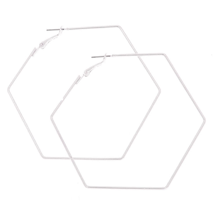 70MM Silver-Tone Hexagon Hoop Earrings,