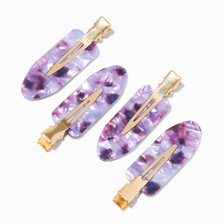 Purple Tortoiseshell No Crease Hair Styling Clips - 4 Pack,