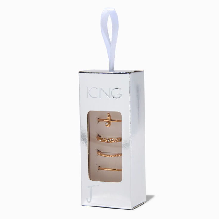 Gold-tone J Initial Ring Stack Set - 4 Pack,