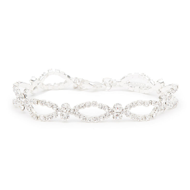Silver Rhinestone Marquis Chain Bracelet,