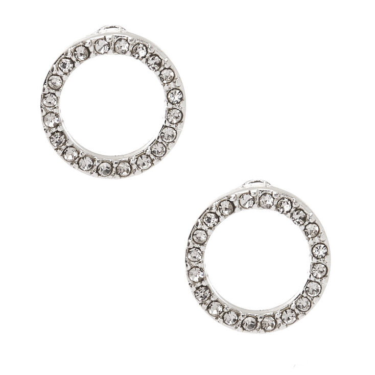 Silver Embellished Circle Stud Earrings,