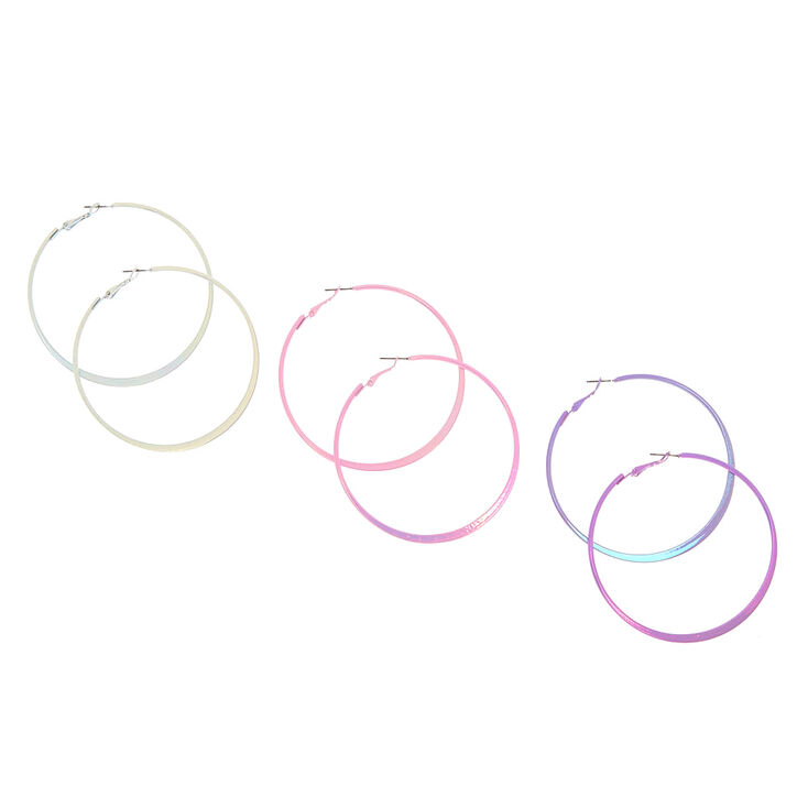 70MM 3 Pack Pastel Knife Edge Hoop Earrings,