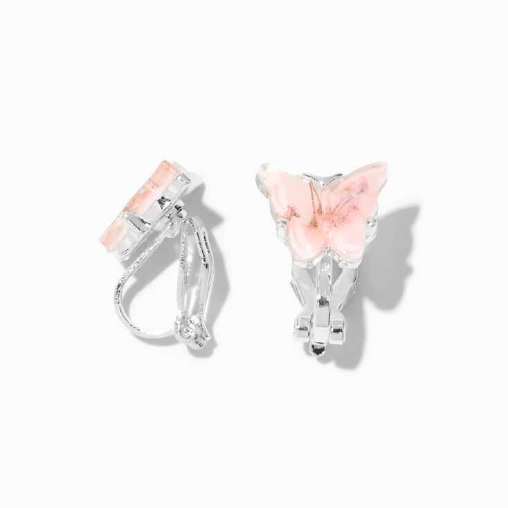 Pink Floral Butterfly Clip-On Earrings,