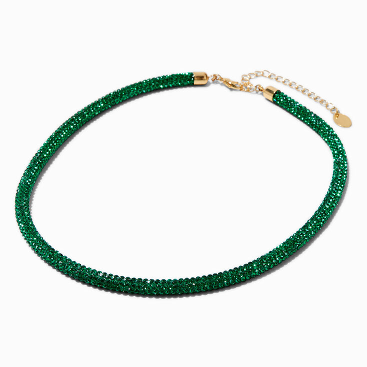 Green Crystal Pav&eacute; Tube Choker Necklace,