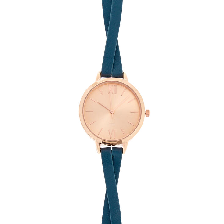 Teal Faux Leather Rose Gold-Tone Watch,