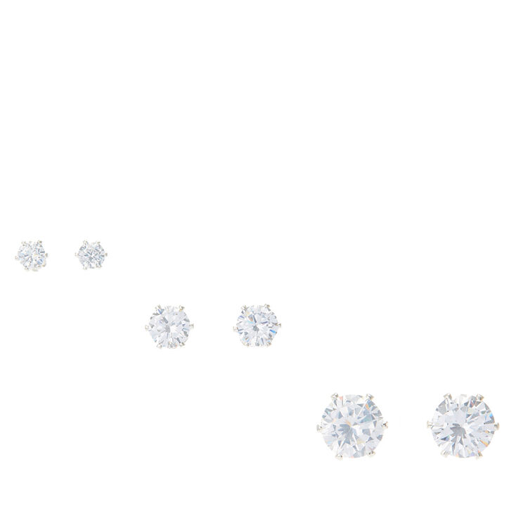 4mm 6mm 9mm Round Cubic Zirconia Stud Earrings Set Of 3 Icing Us 4mm 6mm 9mm Round Cubic Zirconia Stud Earrings
