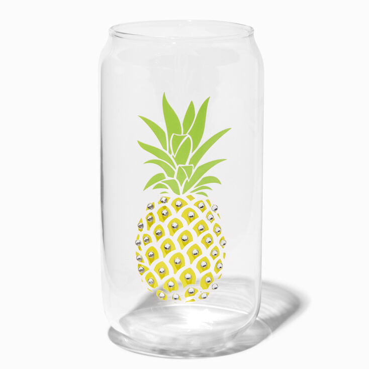 Yellow Embellished Pineapple Beer Can Glass,