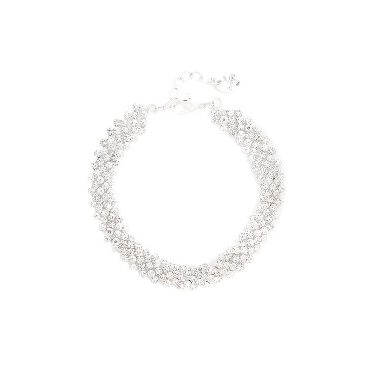 Silver & Rhinestone Zig Zag Bar Bracelet,