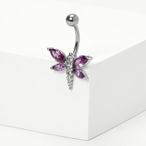 Silver 14G Embellished Dragonfly Belly Ring,