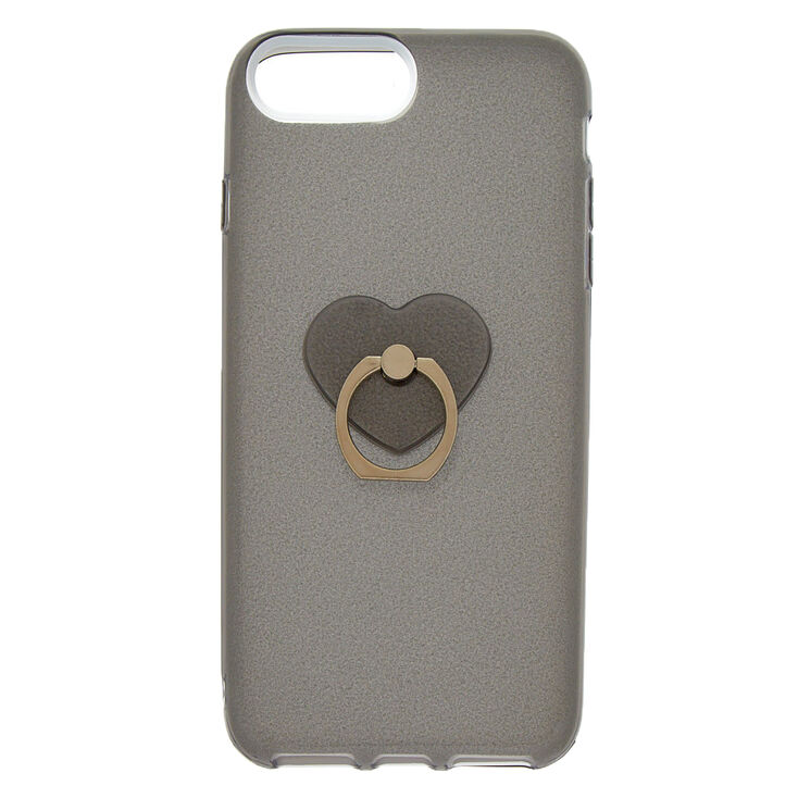 Glitter Heart Ring Stand Phone Case - Gray,