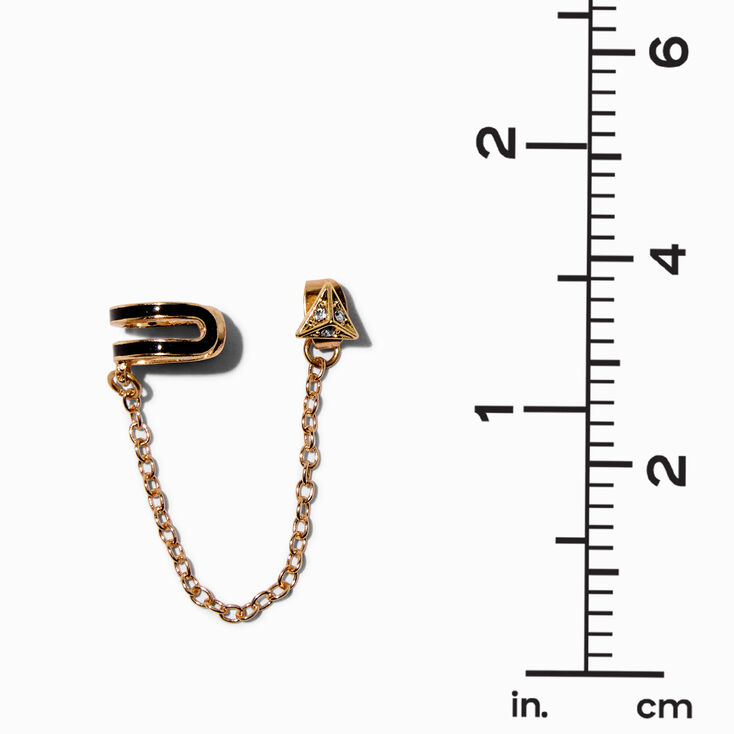 Gold-tone Black Crystal Connector Cuff Earring Stackables - 6 Pack,