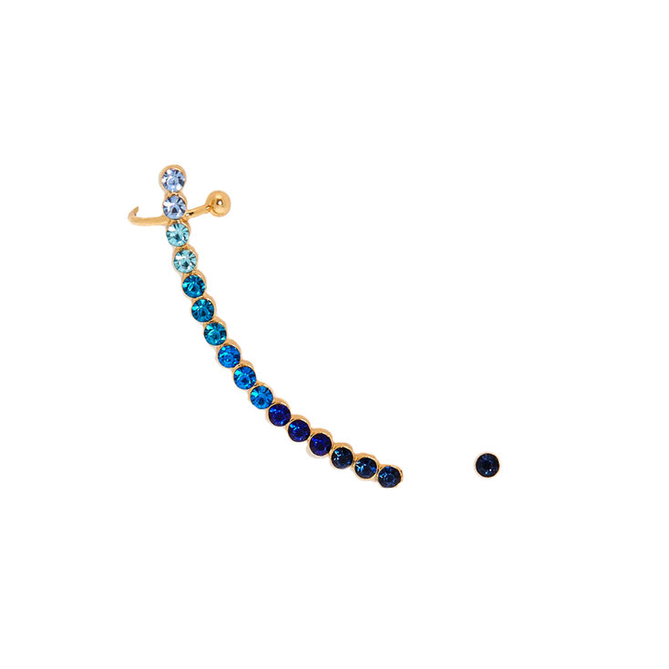 Ombre Mismatched Crawler Earring Set - Blue,
