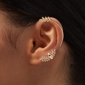Gold Embellished Leaf Ear Cuff Connector Earring,