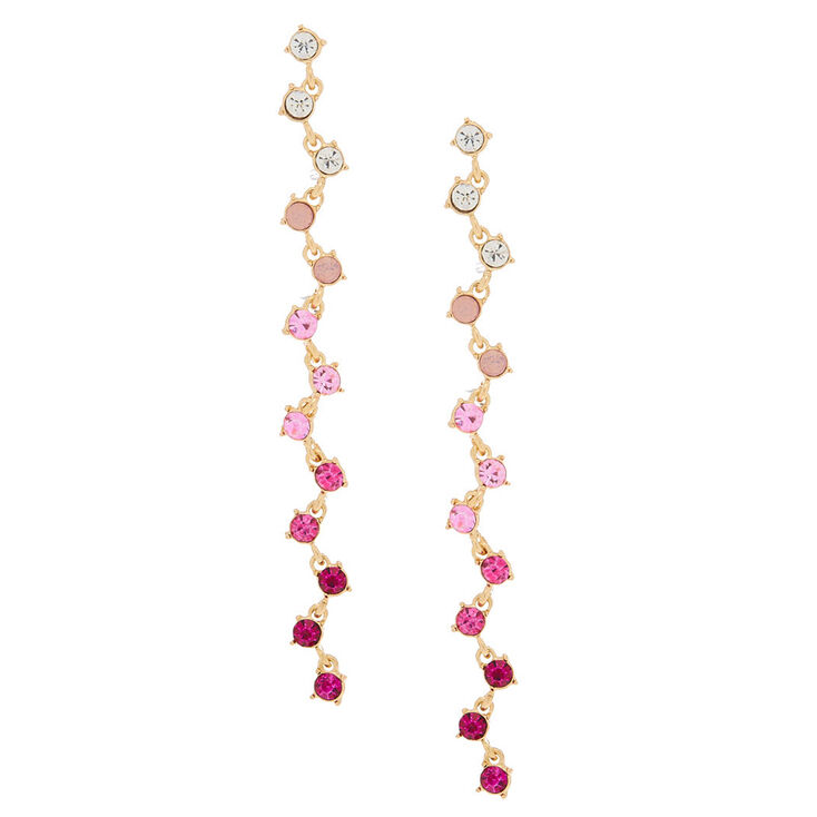 Silver Glass Rhinestone 4" Zig Zag Drop Earrings - Pink,