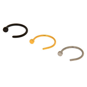 Mixed Metal 20G Horseshoe Hoop Nose Rings - 3 Pack,