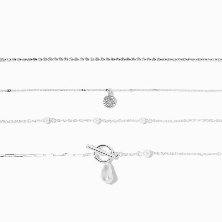 Silver Pearl Toggle Link Chain Bracelet Set - 4 Pack,