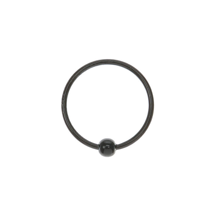 Sterling Silver Beaded Hoop Nose Ring - Black,