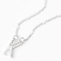 Silver Half Stone Initial Pendant Necklace - K,
