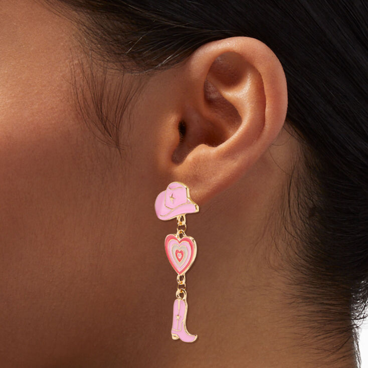 Pink Cowboy Hat &amp; Boot Linear 2&quot; Drop Earrings,