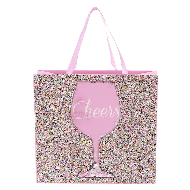 Medium Cheers Shaker Glitter Gift Bag - Pink,