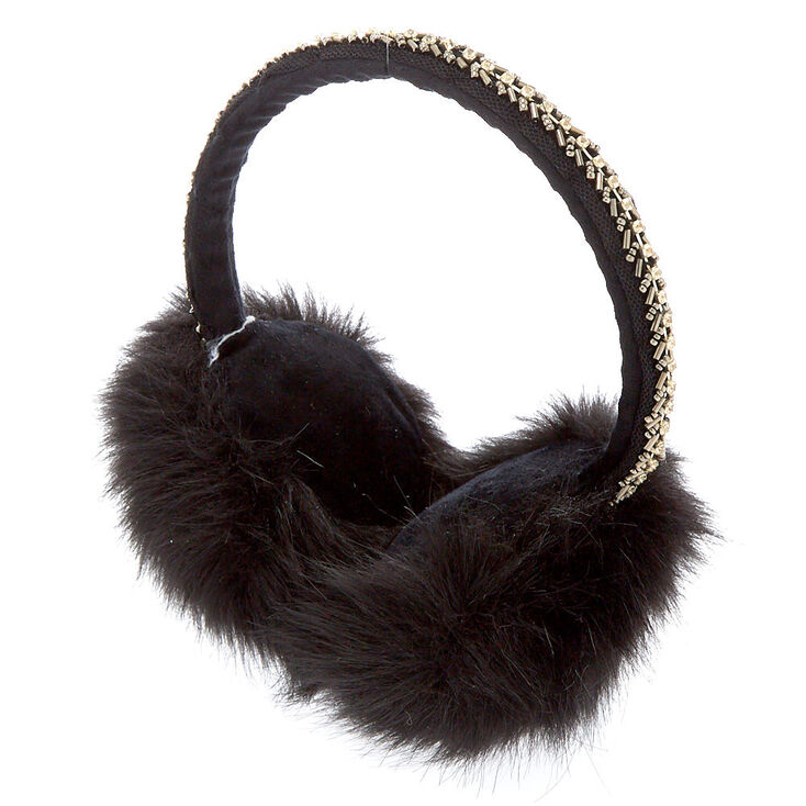 Furry Bling Band Ear Muffs - Black,