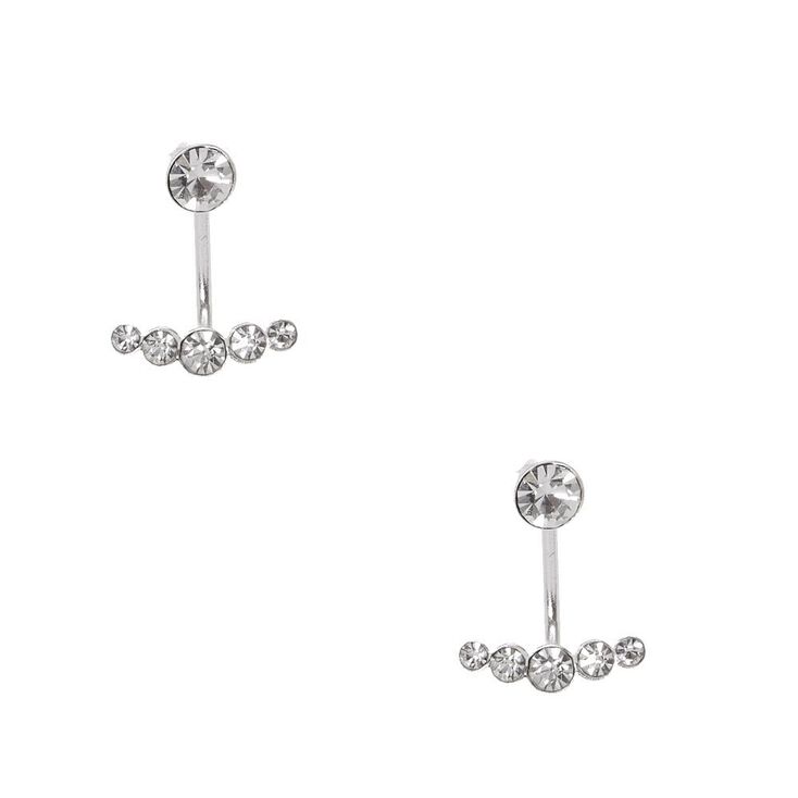 925 Sterling Silver Crystal Smile Front & Back Earrings,