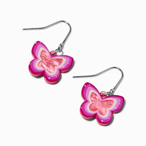Pink Acrylic Butterfly 1&quot; Drop Earrings,