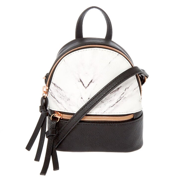 Marble Mini Backpack Crossbody Bag - Black,