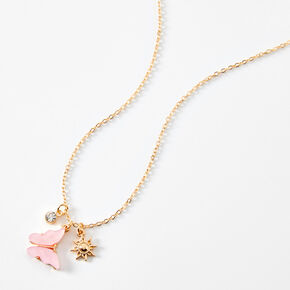 Pink Butterfly Sun Crystal Pendant Necklace,