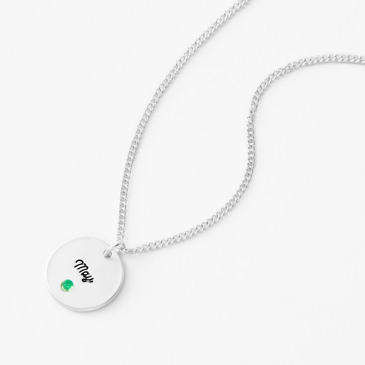 Silver Birthstone Color Tag Pendant Necklace - May,