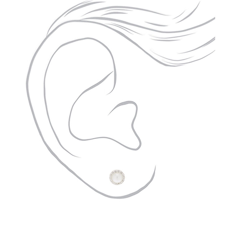 Silver Pearl &amp; Crystal Stud Earrings,