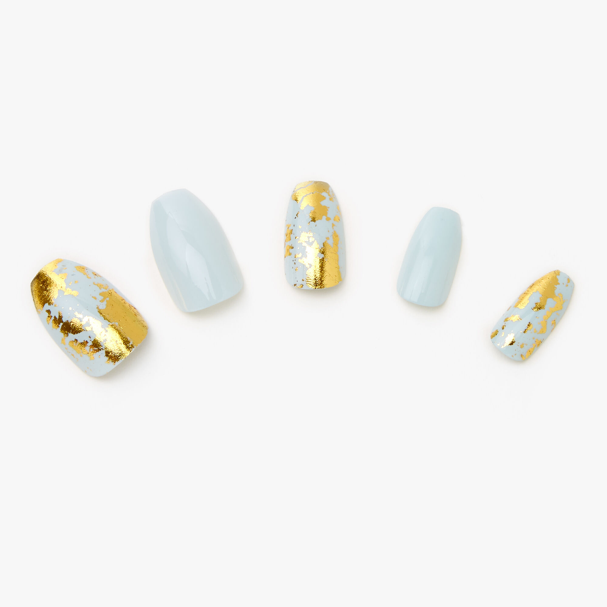 Light Blue Marble Foil Coffin Faux Nails 24 Pack Icing Us Light Blue Marble Foil Coffin Faux Nails 24 Pack Icing Us