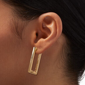 Gold-tone Rectangular Clicker Hoop Earrings,