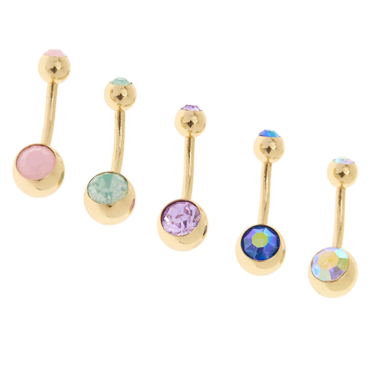 14G Gold Pastel Gem Belly Bars,