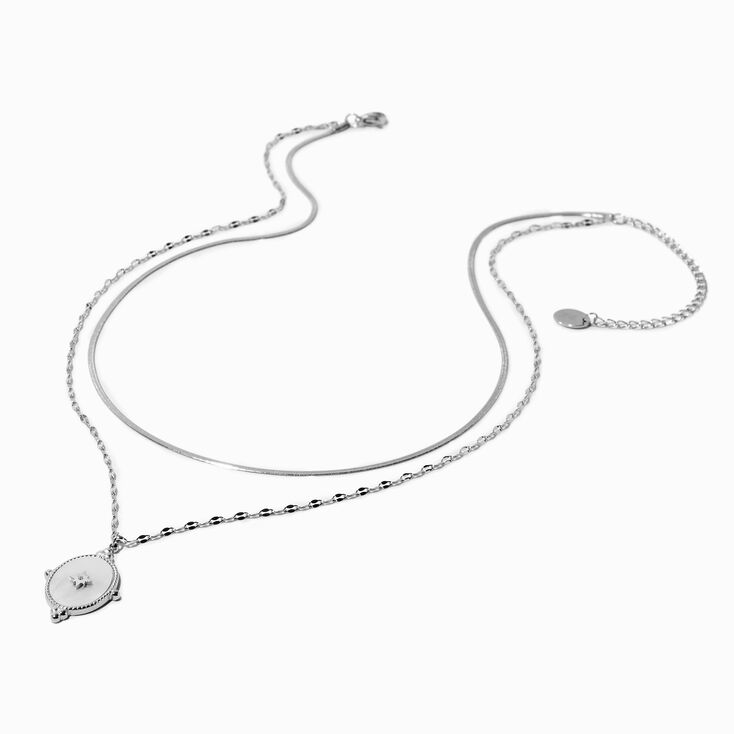 Silver-tone Stainless Steel Oval Pedant Multi-Strand Necklace,