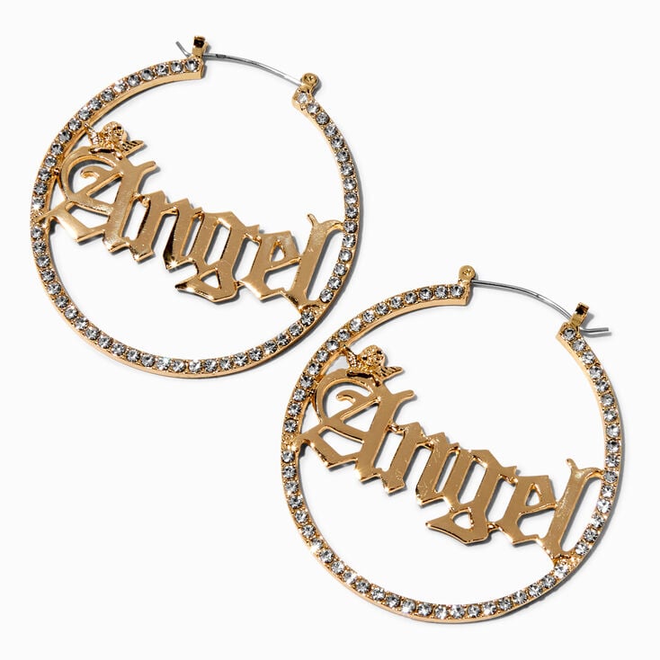 Gold-tone Crystal Angel 70MM Hoop Earrings,