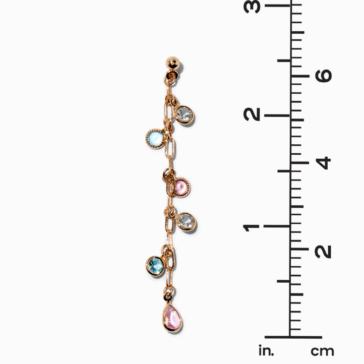 Gold-tone Pastel Bezel Crystals 2&quot; Linear Drop Earrings,