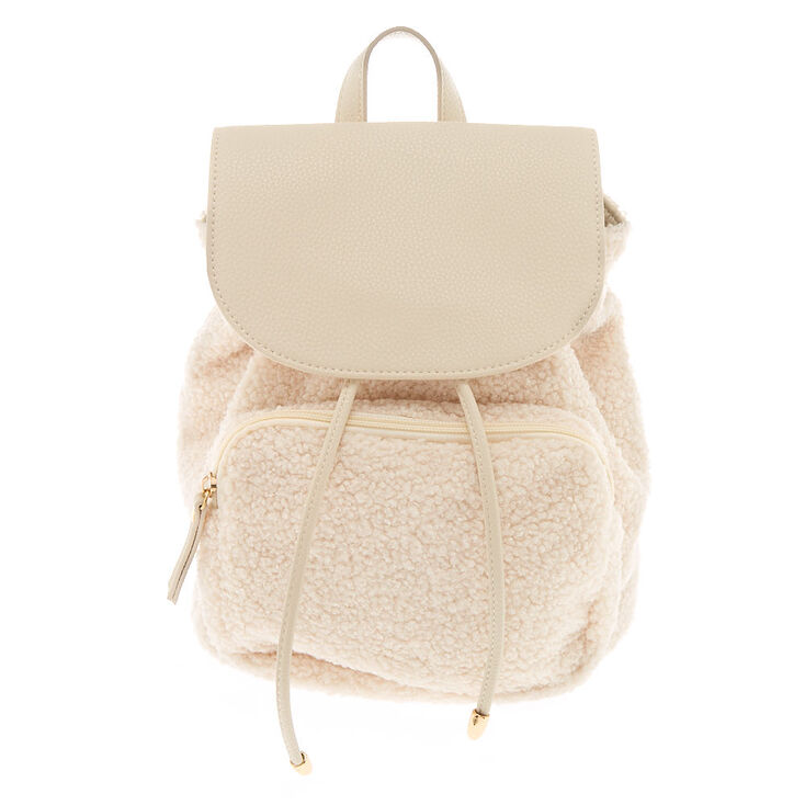 Sherpa Drawstring Midi Backpack - Ivory,